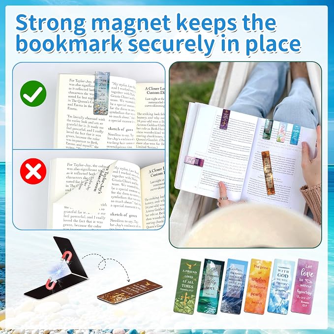 48Pack Magnetic Bookmarks Christian Bookmarks Bulk Bible Bookmark for Reading Women Men Kids Teacher Book Lovers Gifts, Religious Magnet Bookmark Clips Cute Personalized Book Marks (Multi-Style)