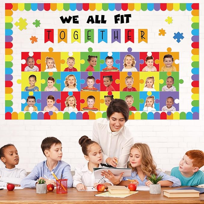gisgfim Building Blocks Classroom Bulletin Board Decorations We All Fit Together Cutouts Toy Bricks Bulletin Board Set for Classroom Back to School Door Chalkboard Nursery Wall Decor Supplies