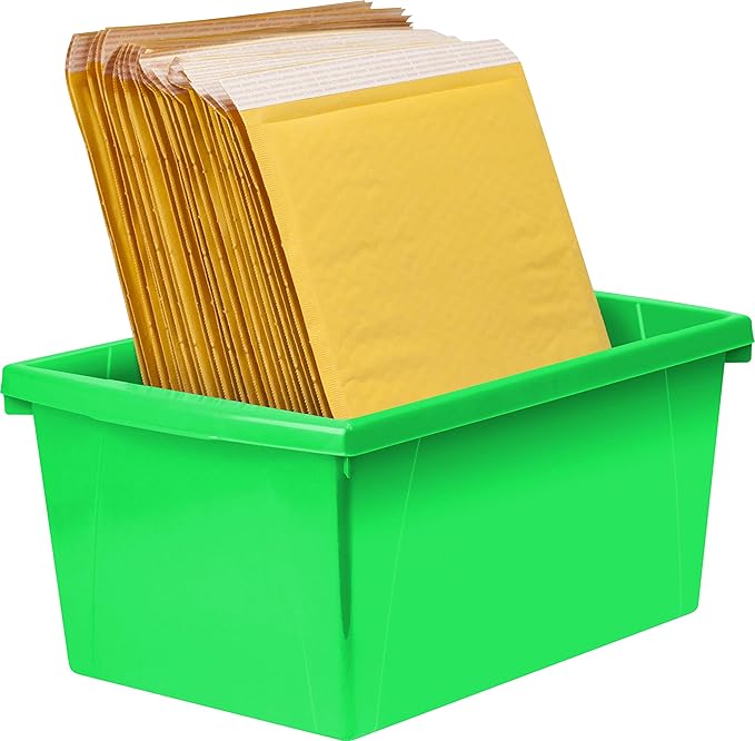 Storex 5.5 Gallon Storage Bin – Plastic Classroom Organizer for Books and Supplies, Green, 1-Pack (61485C06C)