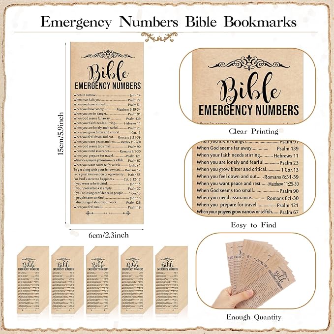 Feifeiya 200 Sets Church Gifts for Fathers Day Bulk Christian Bookmarks 2'' x 6'' Emergency Numbers Scripture Bookmarks and Bible Verse Pens Bulk Religious Gifts for Church Member Clergy