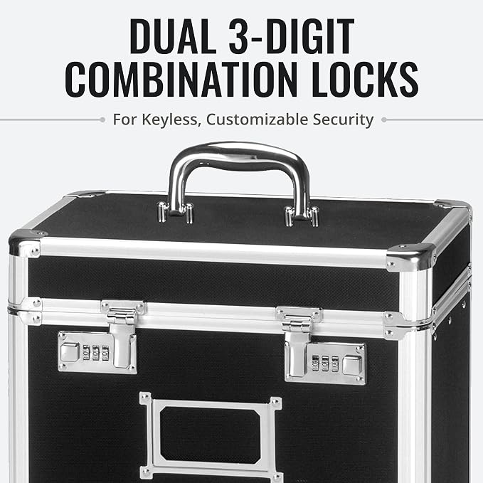 Vaultz Locking File Organizer Box - 13.5 x 13.25 x 10.5 Inch Large, Portable Locking Storage Box for Filing Letters & Documents w/Combination Lock, Black