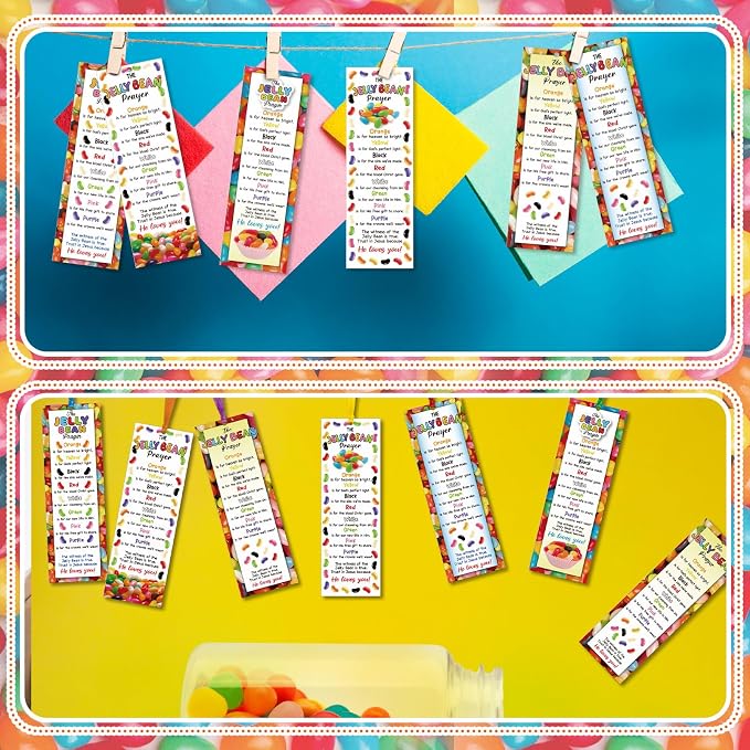 Dispowreath 60 Pcs Jelly Bean Prayer Religious Christian Bookmarks Church Bookmarks Gift for Teens Men Women Church Home Party Favors