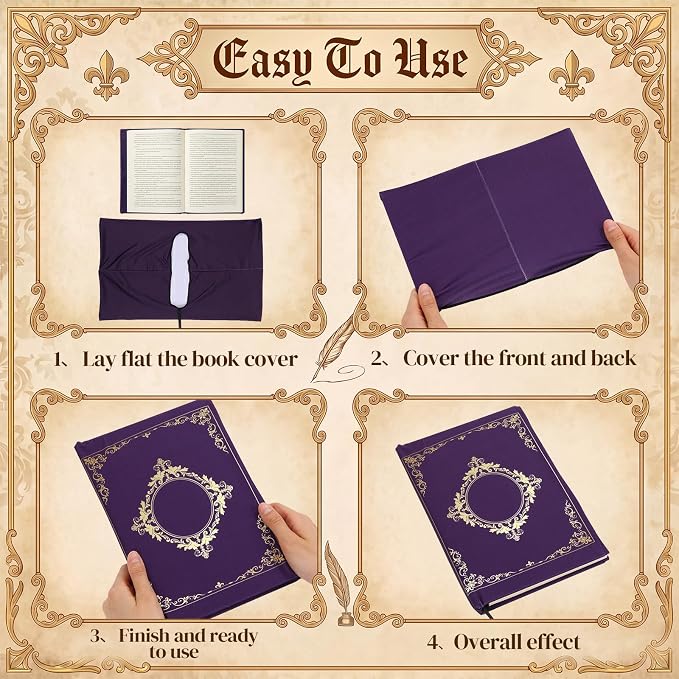 Gilprop 6 Pack Vintage Book Cover 9 x 11 in Jumbo Stretchable Book Cover for Most Hardcover Fabric Reusable Washable Protective Covers for Textbooks(Vintage Purple)