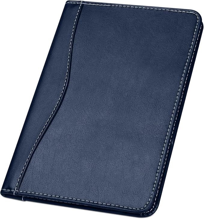 Lcjtop Padfolio/Portfolio Binder, Mini Padfolio Portfolio Binder 5 x 8 Legal Writing Pad, A5 Document Organizer Folder for Men Women, Navy Blue.