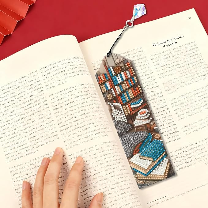 Book Diamond Art Bookmarks for Adults, 4 PCS Book Diamond Painting Bookmarks with Pendant, 5d Gem Art, Acrylic Bookmark Easy DIY Crafts for Books Decor Gift