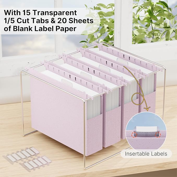 XINGIA Letter Size Hanging File Folders with Tabs,2'' Expansion,12 Pack Plastic Hanging Folders,Extra Capacity File Cabinet Folders,Hanging Organizers for Filing Cabinet, Bulky Files & Medical Charts