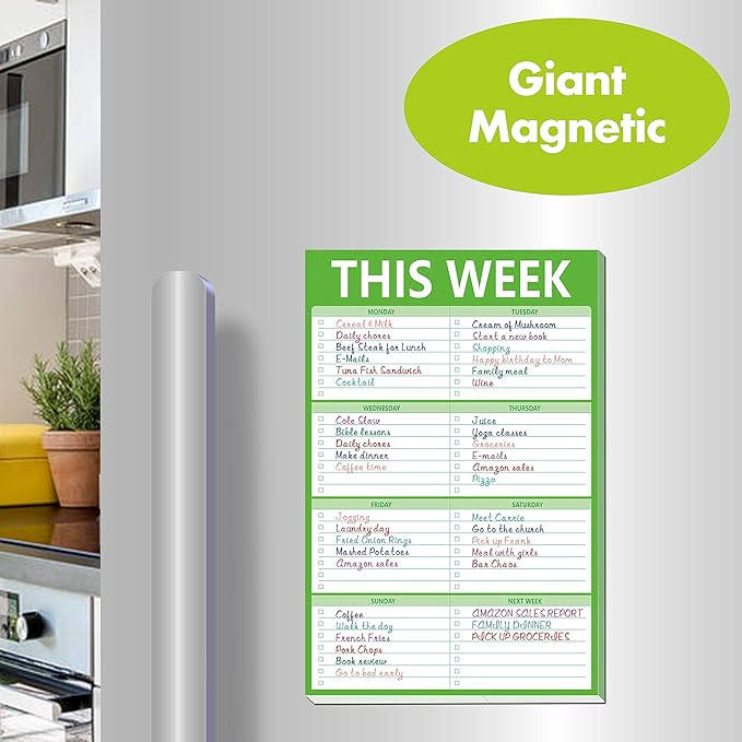 90 Sheets Weekly Planner, Magnetic Checklist Notepad with to Do Lists for Office or School, Grass Green