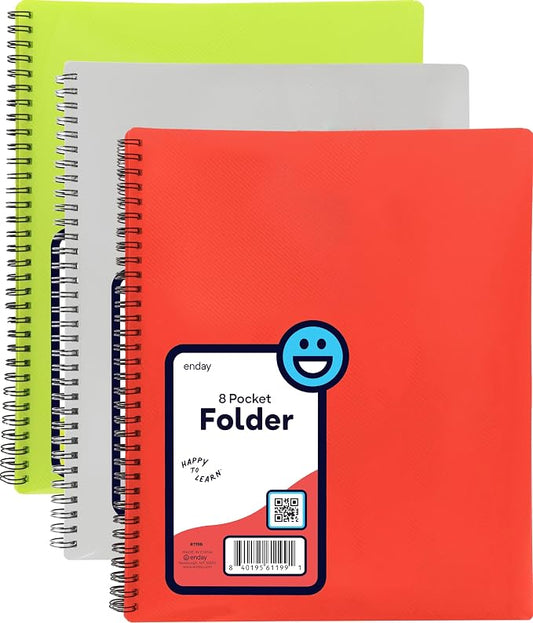 Poly 8 Pocket Organizer File Folder Letter Legal Document Organizer Perfect for Office, College, School and More (Pack of 3) - by Emraw