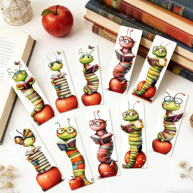 Wxiben Whimsical Bookworm Bookmarks Gifts - 100 Pcs Worms Reading Paper Bookmarks Double Sided Funny Insect Book Markers Page Clip Gift for Women Men Teachers Office Book Lovers Bookish Supplies