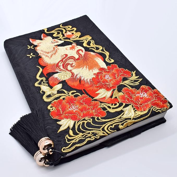BLBMH 5.5x8.5 Fabric Bible Cover Non-Stretch | Built-in Bookmark | Handmade Washable Book Sleeve for Paperback Journal Privacy Reading Gift for Women - Kitsune B