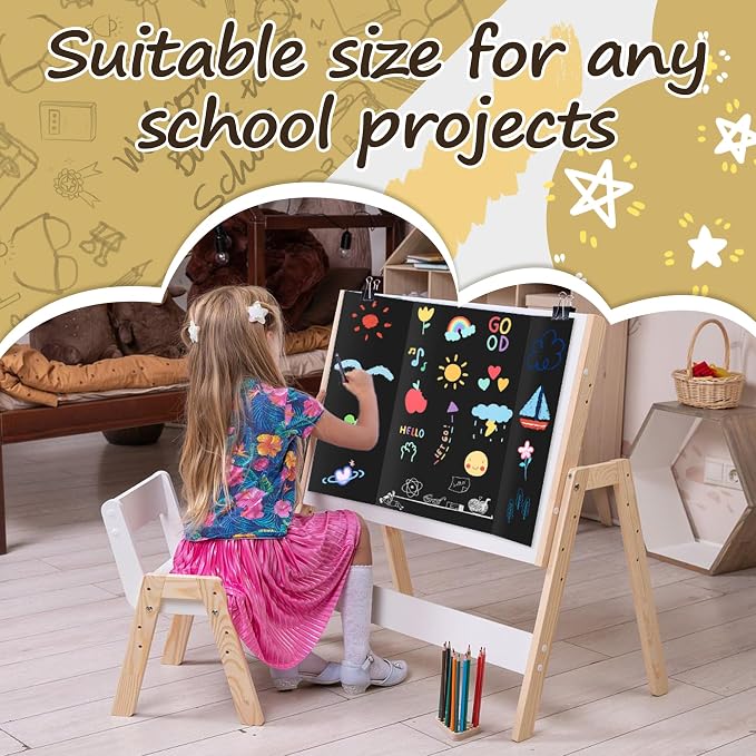 PSHVYM 4 Pcs Black Trifold Poster Board, 26 x 17 inches Poster Board with Double Sided Tapes and Cardboard, Corrugated Presentation/Display Board for School Project, Science Fair, Business