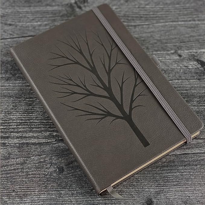 RICCO BELLO Undated Weekly Planner To Do Notebook | Faux Leather, Hardcover, for Work, School, Home with Pen Holder, Bookmark, Band Closure, Storage Pocket, 5.7 x 8.4 Inches (Tree)