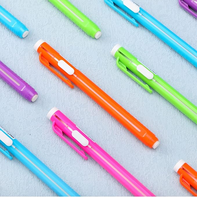 Teling 30 Pcs Retractable Mechanical Eraser Pen, School Pen-Style Erasers Pencil Click Bulk for School Office Painting Writing Drawing Drafting Sketching Adults Kids Supplies(Multicolor)