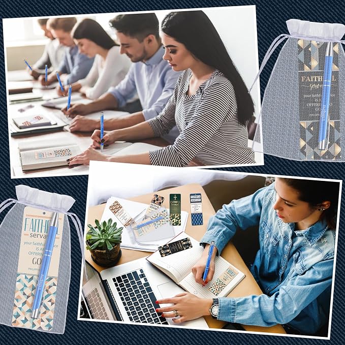 Dispowreath 24 Pcs/12 Sets Faithful Servant Gifts Pen with Bookmark 12 Faithful Servant Pen, 12 Philippians 2: 17 Bookmarks Father's Day Appreciation Gift for Pastors Church Leaders Volunteers Prizes