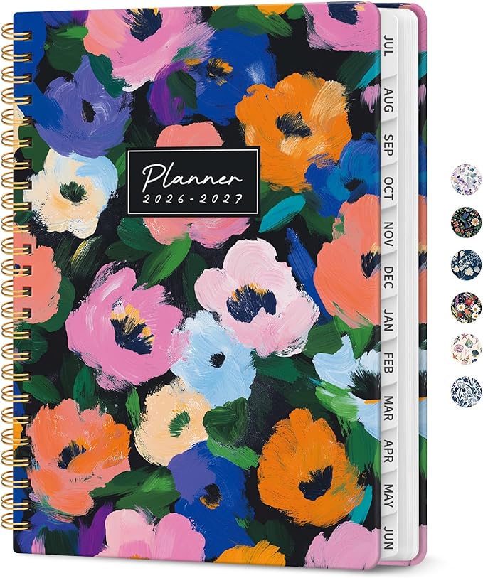 Planner 2026–2027, Academic Year Monthly & Weekly Calendar Book, Jul 2026–Jun 2027, Hardcover Organizer with Tabs, Student & Teacher Planner, 6.3" x 8.5", Vivid Garden