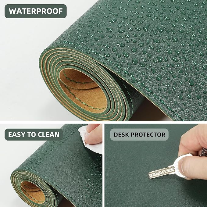 AFIING Cork Desk Mat 47" x 23.6", Dual-Sided Natural Cork & PU Leather Desk Pad, Non-Slip Waterproof Large Mouse Pad for Office, Home & Gaming (Dark Green)
