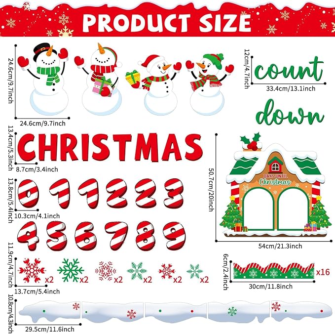 gisgfim Christmas Bulletin Board Decorations Snowman Paper Cutouts Merry Christmas Count Down Bulletin Board Set for Classroom School Door Xmas Winter Holiday Home Wall Decor Supplies