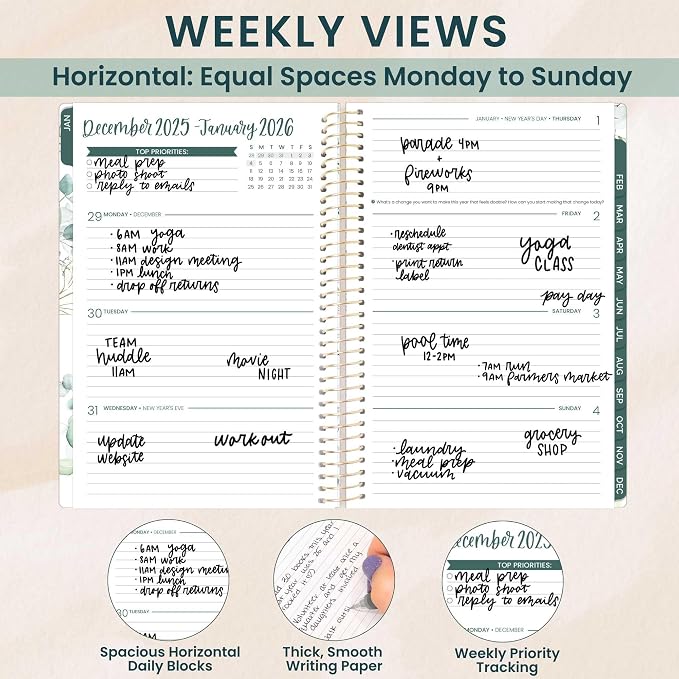 bloom daily planners 2026 Planner (January - December) Calendar Year Organizer - 5.5” x 8.25” - Weekly & Monthly Agenda Book with Stickers & Bookmark - Eucalyptus, White