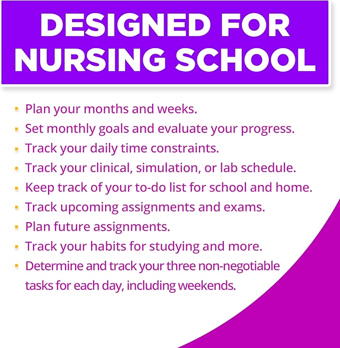 Nursing School Study Planner - Nursing Student Gifts - Spring 26/Fall 26 Calendar Year - Dates Start January 1st 2026 through January 31st 2027