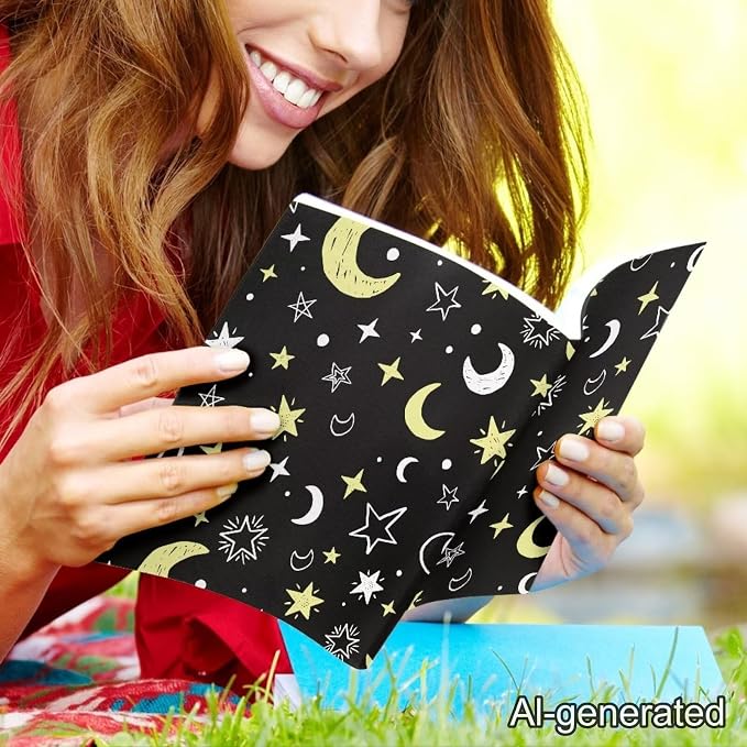 Dreaweet Stretchable Book Covers with Moon and Stars Print,Jumbo Book Sleeves for Hardcover Books Textbooks up to 9 x 11 Inches, Reusable,Washable and Protective Textbook Covers for School Kids