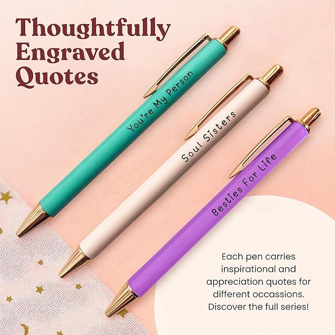 MESMOS 3pc Fancy Pen Set for Women, Best Friend Christmas Gifts for Women, Stocking Stuffers, Friendship Long Distance Gifts for Female Friends