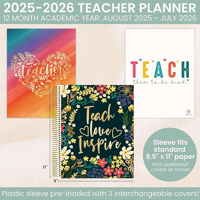 bloom daily planners 2025-2026 Academic Year Teacher Planner & Calendar - 7 Period Lesson Plan Organizer Book for Classroom or Homeschool - 9" x 11" (Interchangeable Cover) - Bold & Bright