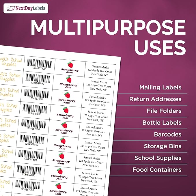 NextDayLabels 2x1 Inch Rectangle Stickers White Blank Labels for Laser Inkjet Printer - 40 Per Sheet Self-Adhesive Address Mailing Name Tags Made in USA - 4000 Labels