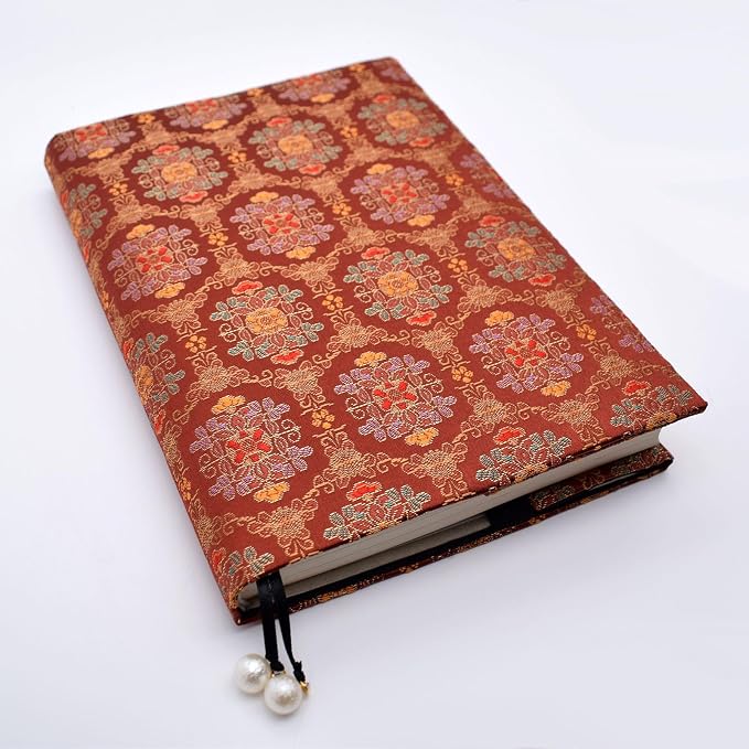 BLBMH A5 Journal Cover | Non-Stretch Fabric Notebook Sleeve with Bookmark, Handmade 5.5x8.3 Washable Privacy Protector for Paperback Bible Hardcover, Gift for Women - Flower Red