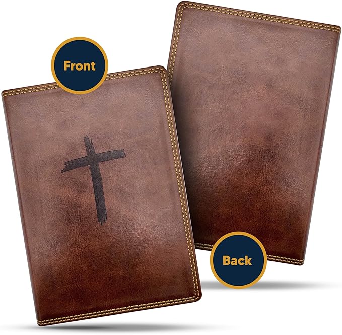 Custom Personalized Brown NKJV Kids Holy Bible | Medium Text | Engraved Name On Cross Emblem Faux Leather Cover | New King James Version