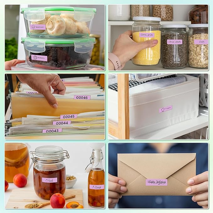480 PCS D30 Label Maker Tape 0.47" × 1.57" (12 × 40 mm) Vinyl Waterproof Thermal Stickers Self-Adhesive Decals for Retail Office Home School Purple