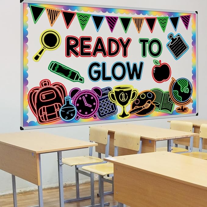 Welcome Back to School Bulletin Board Decorations Ready to Glow Inspirational Classroom Bulletin Board Neon Style Paper Cutouts for First Day of School Office Home Teacher Classroom Wall Supplies