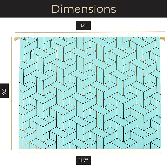 BLU MONACO | Decorative Hanging File Folders Letter Size 12 Pack | Aqua Plastic Hanging File Folders with Gold Foil | Hanging Legal File Folders with Tabs and Dividers