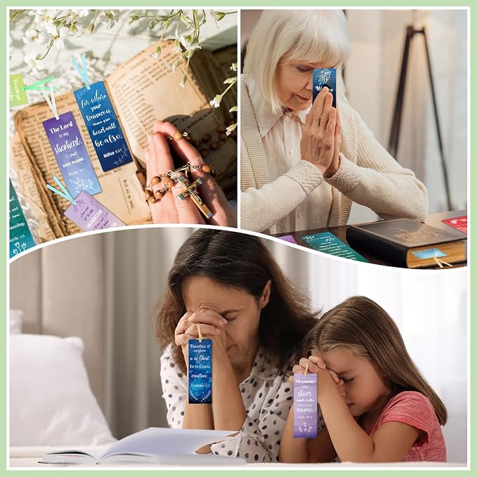 Chinco 120 Pack Bible Verse Bookmarks for Women Christian Scripture Inspirational Book Marks with Ribbons Religious Motivational Bookmarks for Women Men Church Office Gifts Supplies