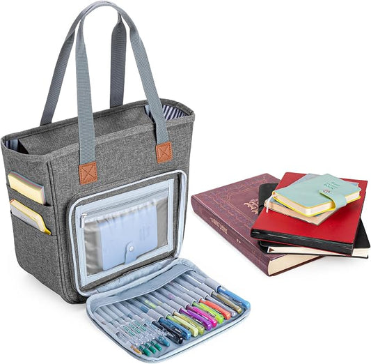 LUXJA Bible Case Tote for Women, Bible Bag with Multiple Pockets for Bible Study Items, Gray