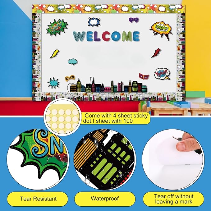 Kosiz Colorful Bulletin Board Decoration Set 118 ft Scalloped Bulletin Board Borders Classroom Poster Border Trim with 257 Pcs Letter Number Symbol Cutout for School Decor(Yeah Style)