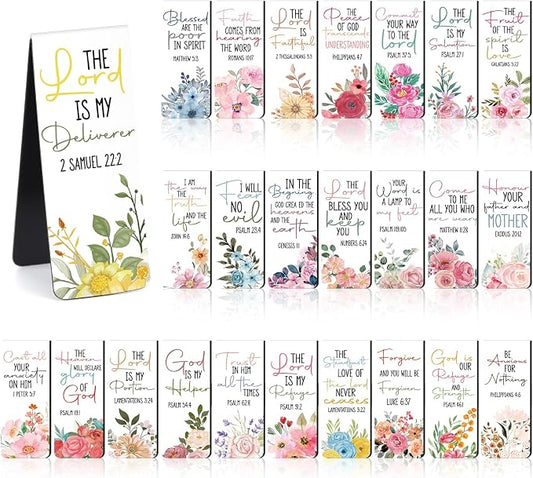 Bible Verse Magnetic Bookmarks - 30 PCs Christian Floral Book Marks for Reading Women Bulk Religious Inspirational Page Markers for Girls Kids Students School Scripture Church Faith Gifts