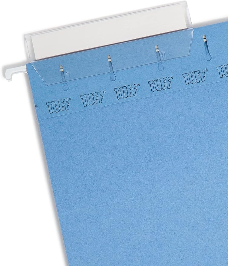 Smead TUFF Hanging File Folder with Easy Slide Tab, 1/3-Cut Sliding Tab, Letter Size, Blue, 18 per Box (64041, Rod Color May Vary)