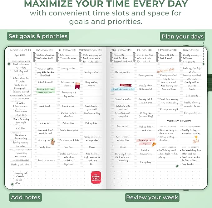 Clever Fox Planner Schedule – Undated Weekly & Monthly Life Planner with Time Slots, Appointment Book & Daily Organizer, A5 (Forest Green)