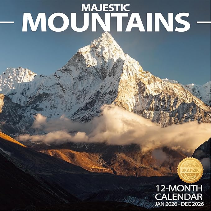 Wall Calendar 2026 Planner Calendar - Majestic Mountain Peaks Hangable Monthly Wall Calendar with Large Blocks for Organizing & Planning, Academic Schedule, Home, Office & family, Thick & Sturdy Paper (12"x24" Open)
