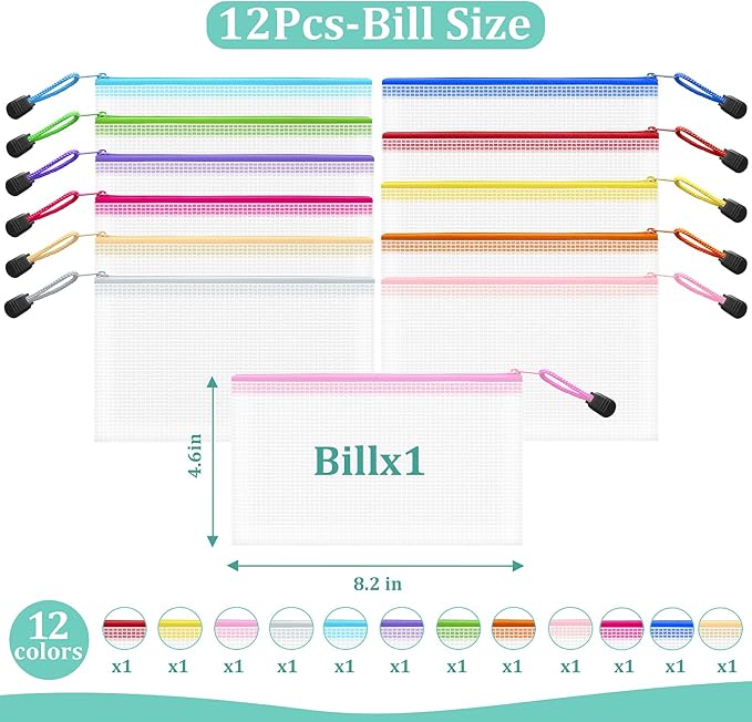 12pcs Mesh Zipper Pouch Bags Small, 8.2x4.6 Inches Zipper Pencil Bags, 12 Colors Pencil Pouch Bulk, Reusable Pencil Bags for Office Supplies and Travel Storage