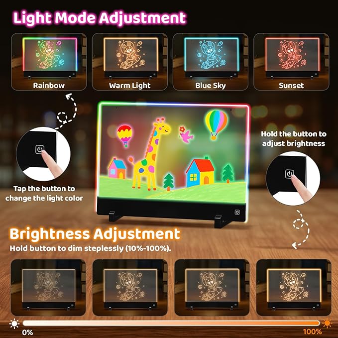 LED Note Board with Colors & Light Effects – Rechargeable 13'' Portable LED Drawing Board Doodle Glow Memo Message Dry Erase Lumi Boards Gift for Boys, Girls, Classroom, Office, Birthday & Valentines