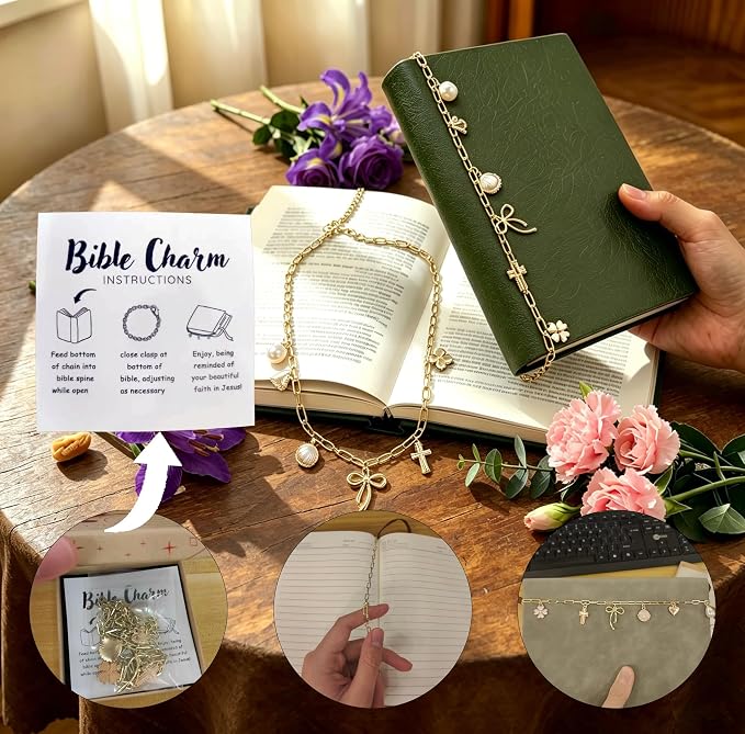 Bible Charm, Christian Bible Charms Chain Bookmark, Christian Jewelry Religious Faith Gift (Style E)