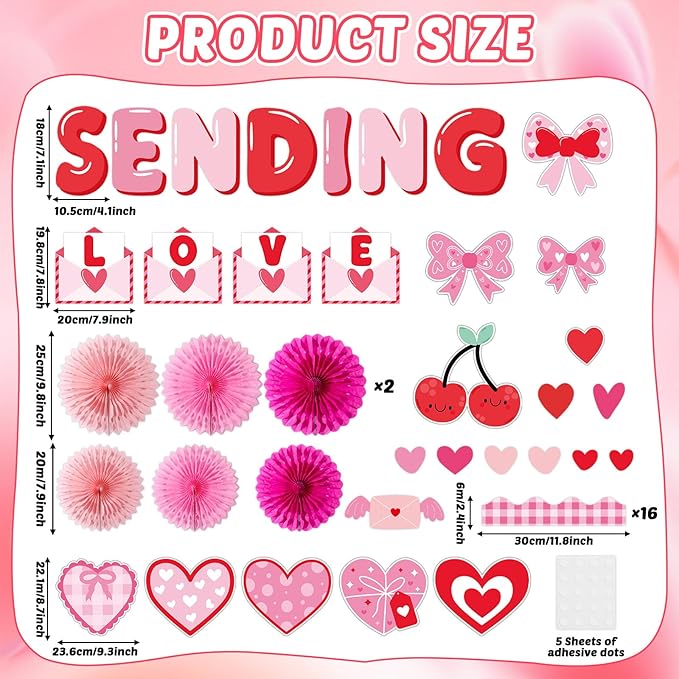 Valentine's Day Bulletin Board Decoration with 3D Paper Fans Valentines Party Classroom Bulletin Board Decorations Sending Love Heart Envelope Cutouts Red Pink Heart Cut Outs for School Home Wall Door