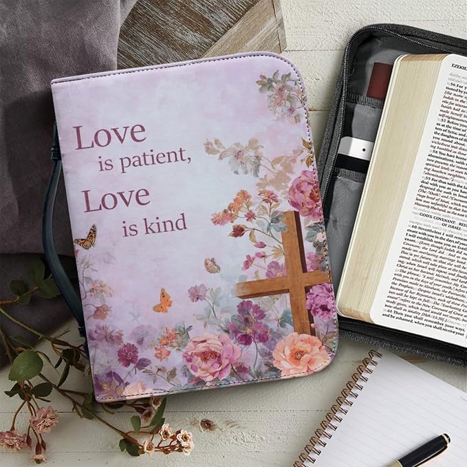 Vintage Style Butterfly and Cross Bible Case with Bookmark Waterproof Bible Cover Case for Women Lightweight Bible Bag with Handle Pockets Church Book Bag
