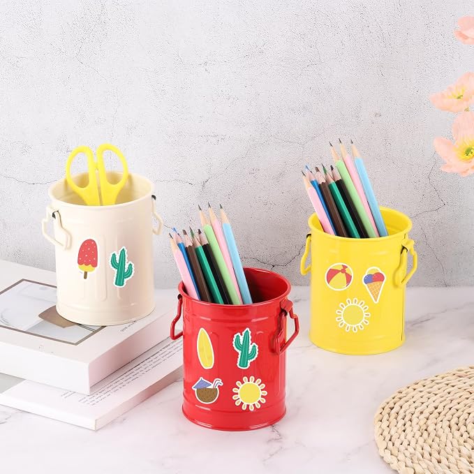 PATIKIL Barrel Pencil Holder, Metal Pen Holder for Desk Pencil Holders Cup Organizer with Handles Makeup Brush Holder Stationery Storage, White