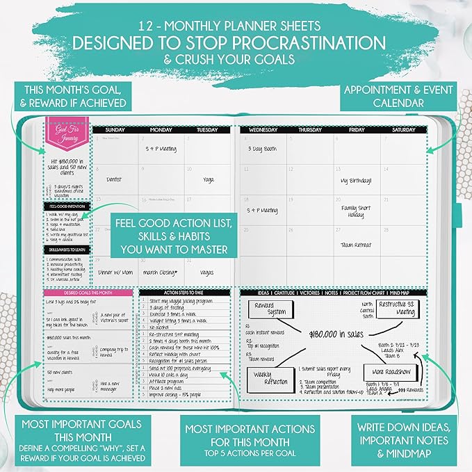 Deluxe 2026 Planner Weekly and Monthly | Law of Attraction Planner with Productivity App | 12-Month for Productivity, Gratitude & Goal Setting | Includes Foldable Vision Board, Gift Box & Stickers