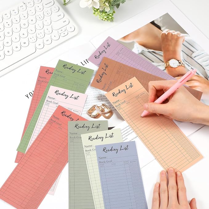100 Pcs Reading List Bookmark 3 x 8 Inch Reading Log Bookmark Personal Personal Library Cards for Book Lover Gifts Enthusiast Reader Student Teacher Book Accessories (Dark Color)