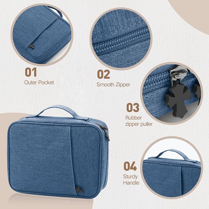 MOSLA Bible Cover Bag with for Women Men, Scripture Study Carrying Book Cover Church Bag with Handle and Pocket for Fathers Mothers Mom Kids, Catholic Church, Christian Gifts Dark blue