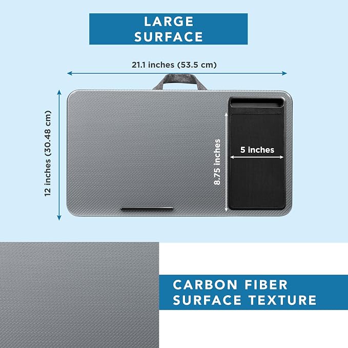 LAPGEAR Home Office Lap Desk with Device Ledge, Mouse Pad, and Phone Holder - Silver Carbon - Fits up to 15.6 Inch Laptops - Style No. 91585