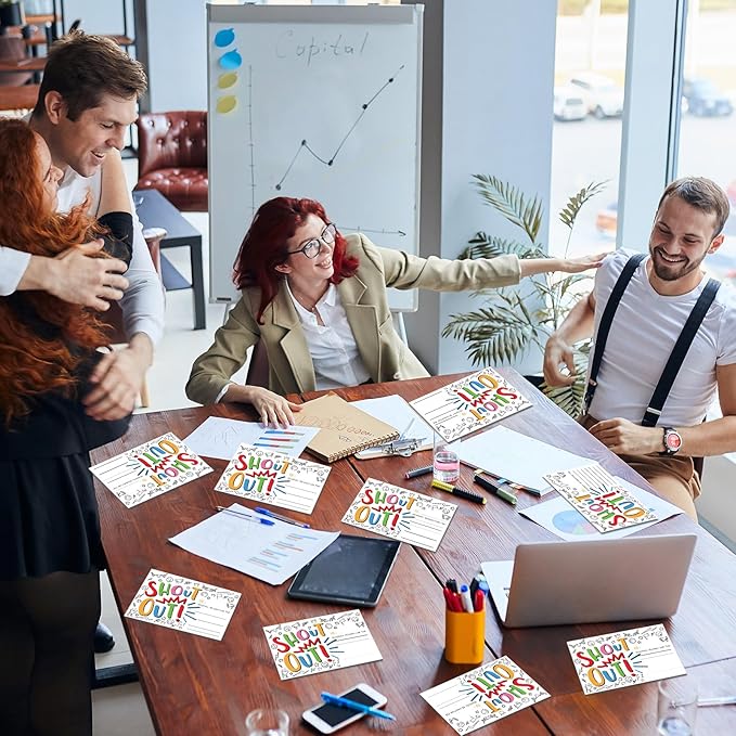 60Pcs Doodle Shout Out Cards for Employees Office Staff Teachers Students Coworkers Positive Appreciation and Recognition Reward Cards Encouragement Card for School or Work Bulletin Boards 6x4 in